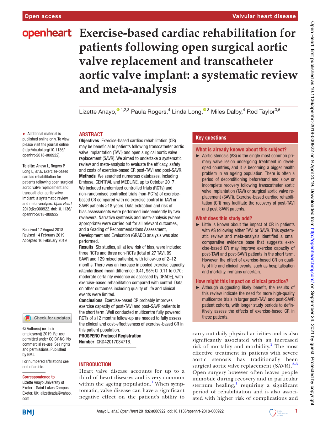 Exercise-Based Cardiac Rehabilitation for Patients Following Open Surgical Aortic Valve Replacement and Transcatheter Aortic