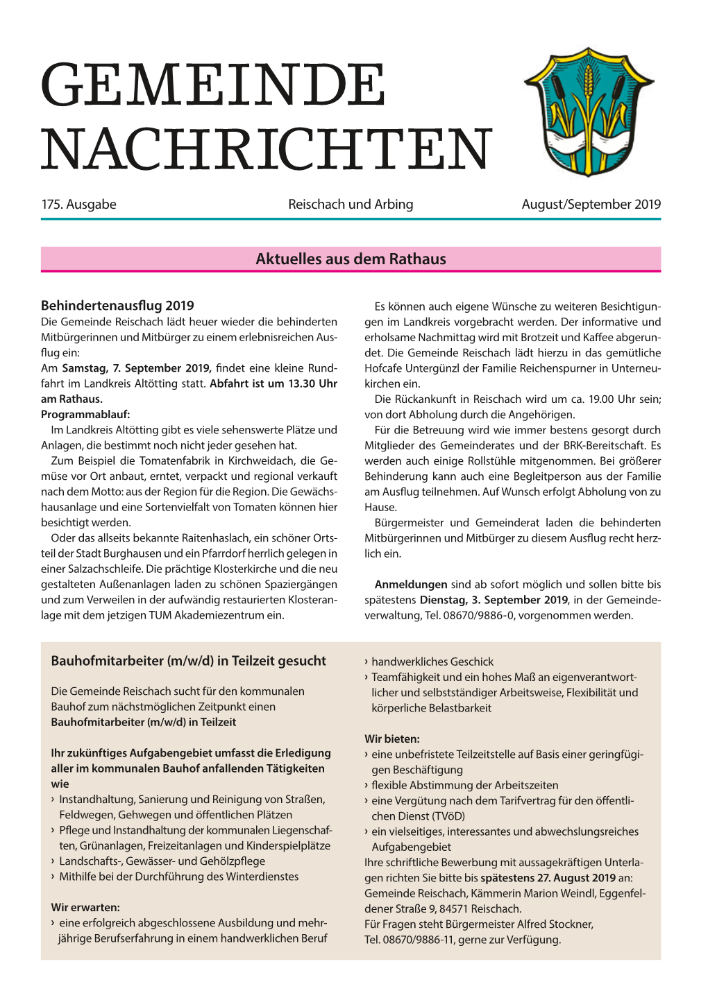 Nachrichten August/September 2019 1 GEMEINDE NACHRICHTEN