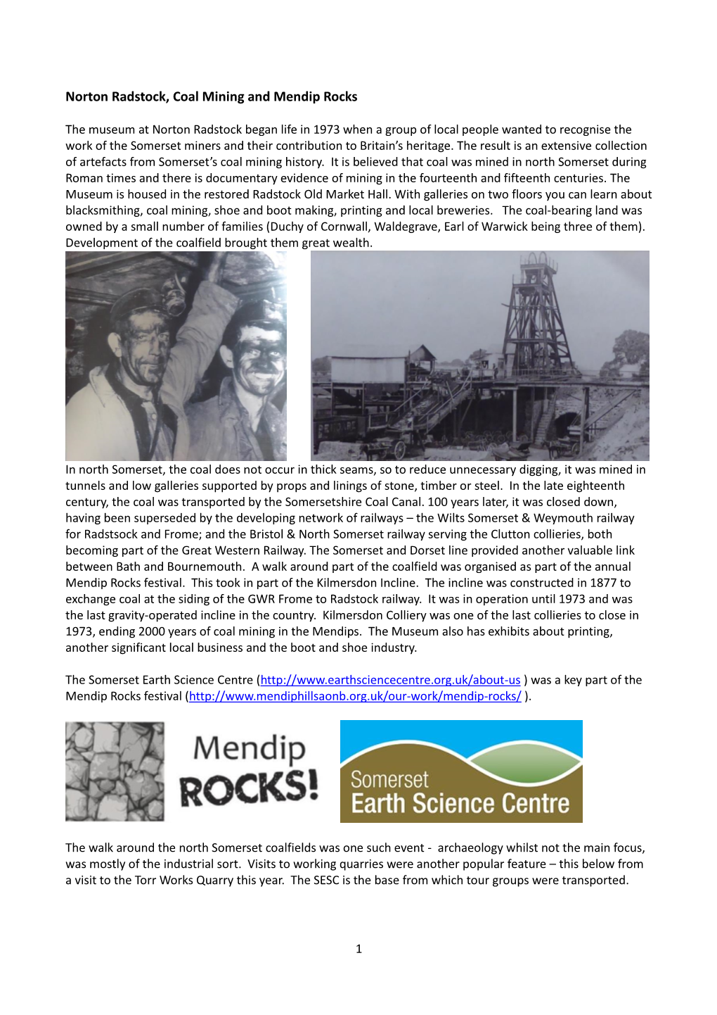 Norton Radstock, Coal Mining and Mendip Rocks