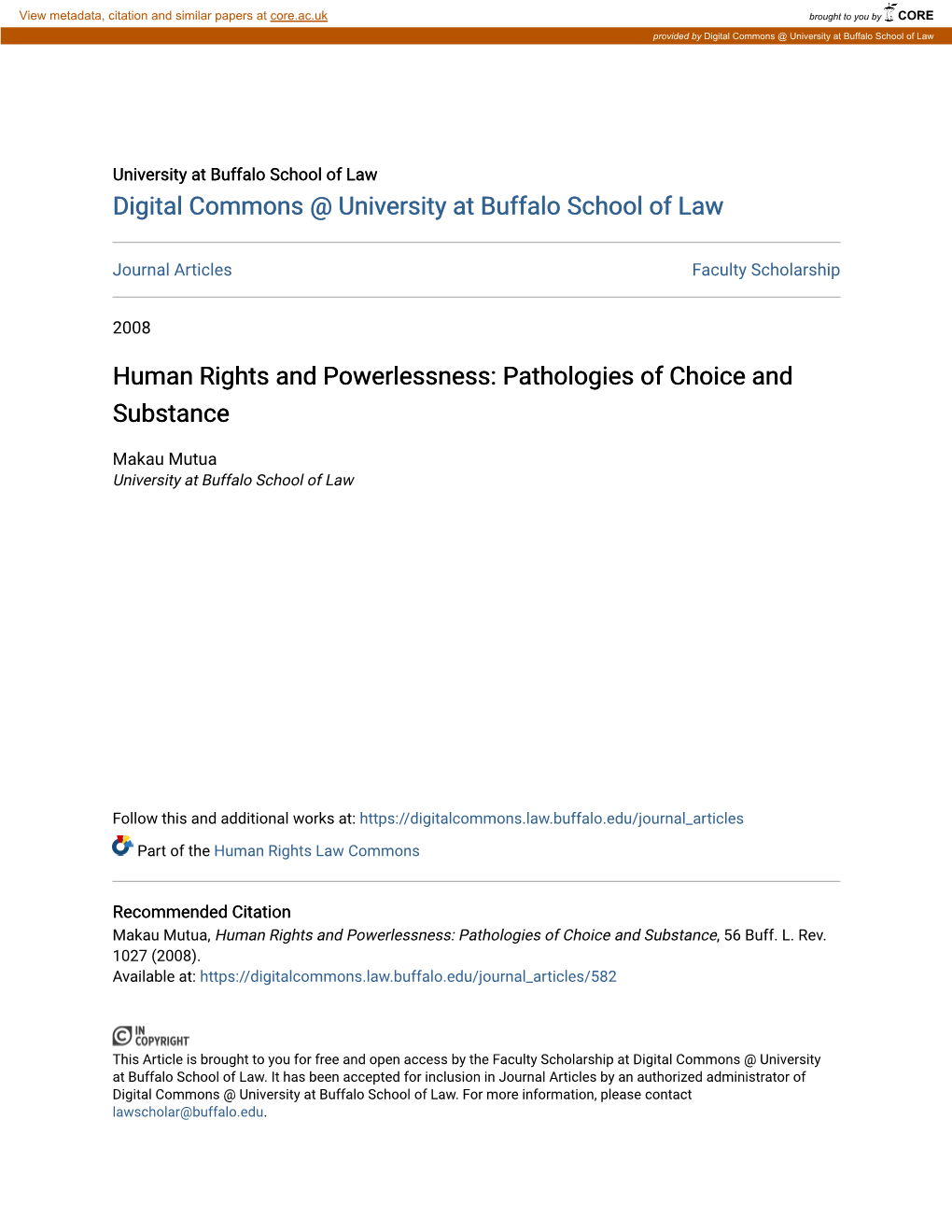Human Rights and Powerlessness: Pathologies of Choice and Substance