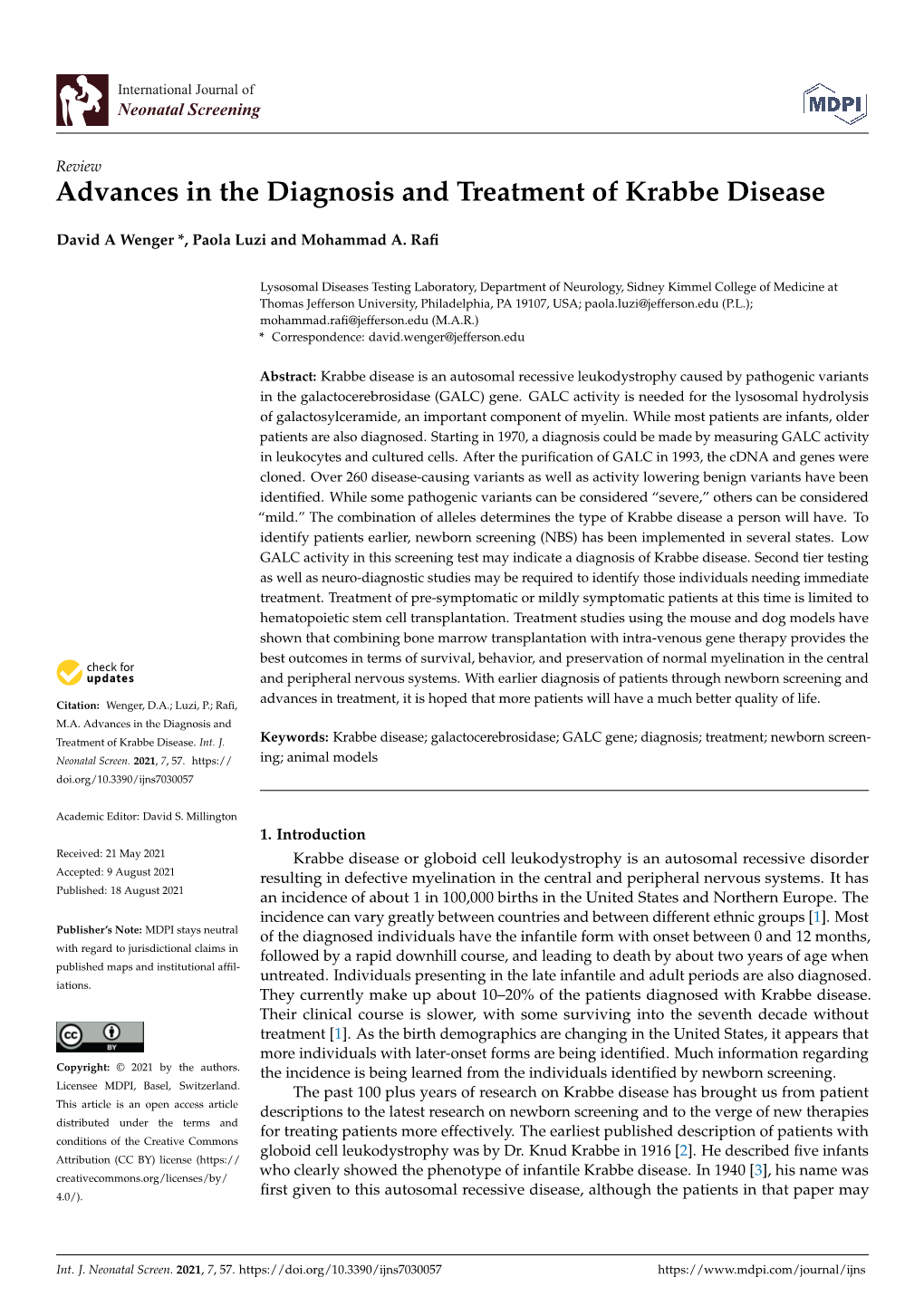 Advances in the Diagnosis and Treatment of Krabbe Disease