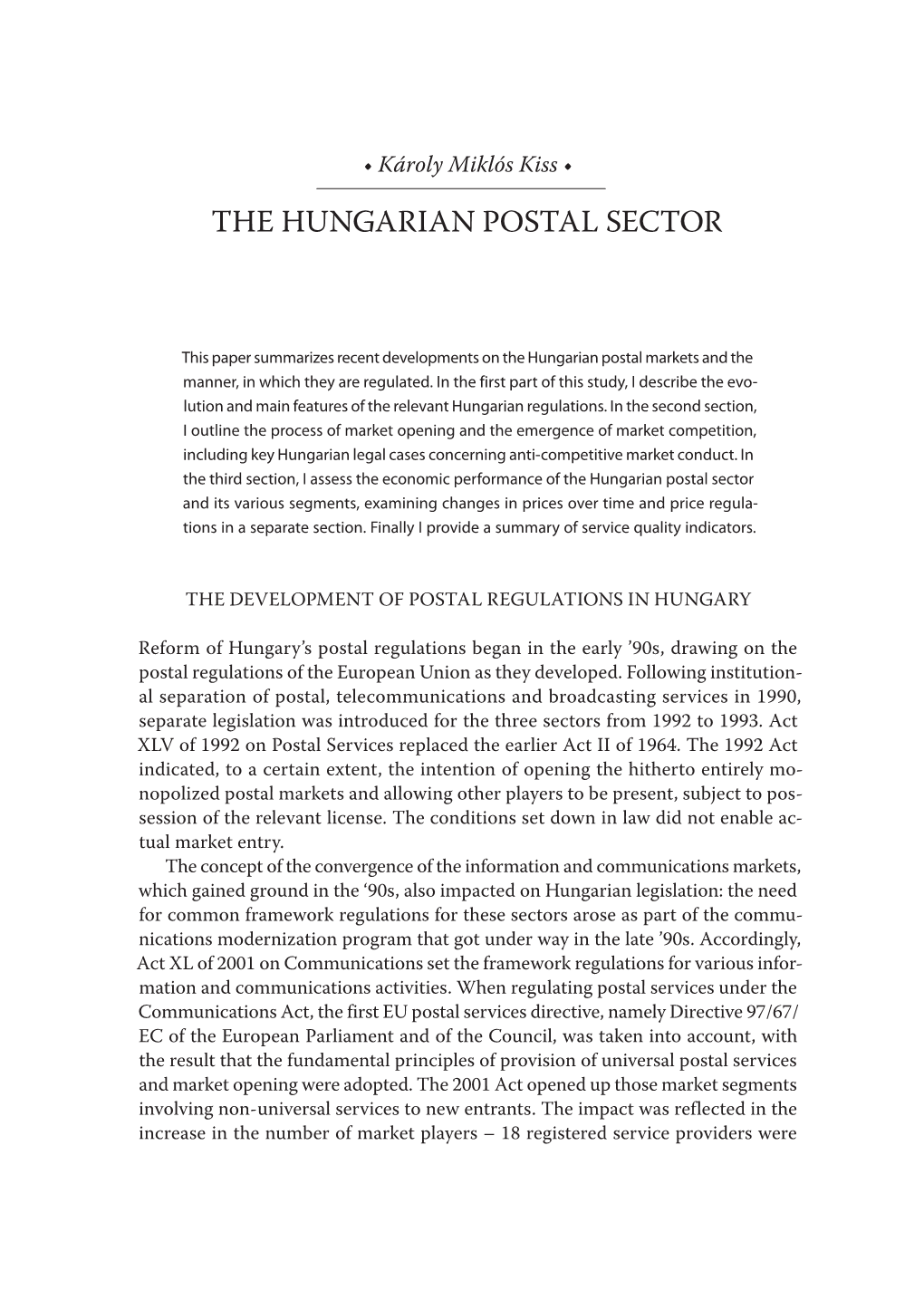 The Hungarian Postal Sector