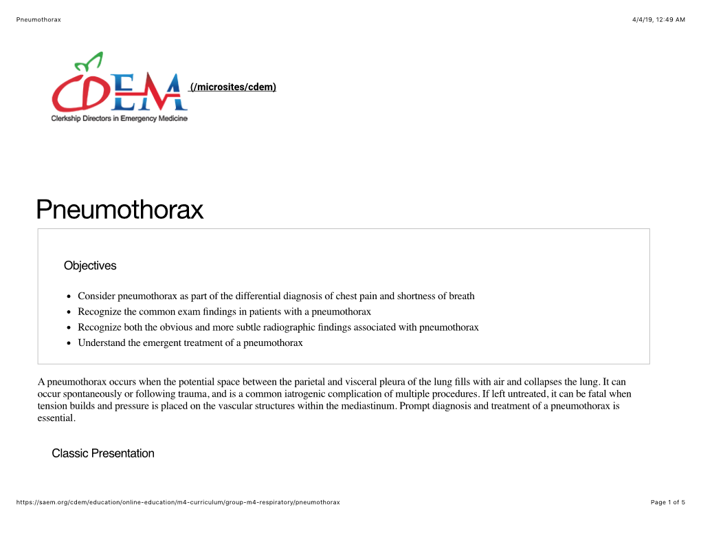 Pneumothorax 4/4/19, 12�49 AM