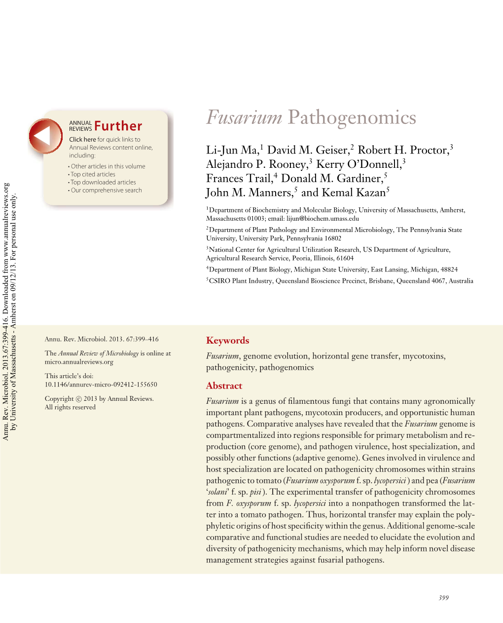 Fusarium Pathogenomics