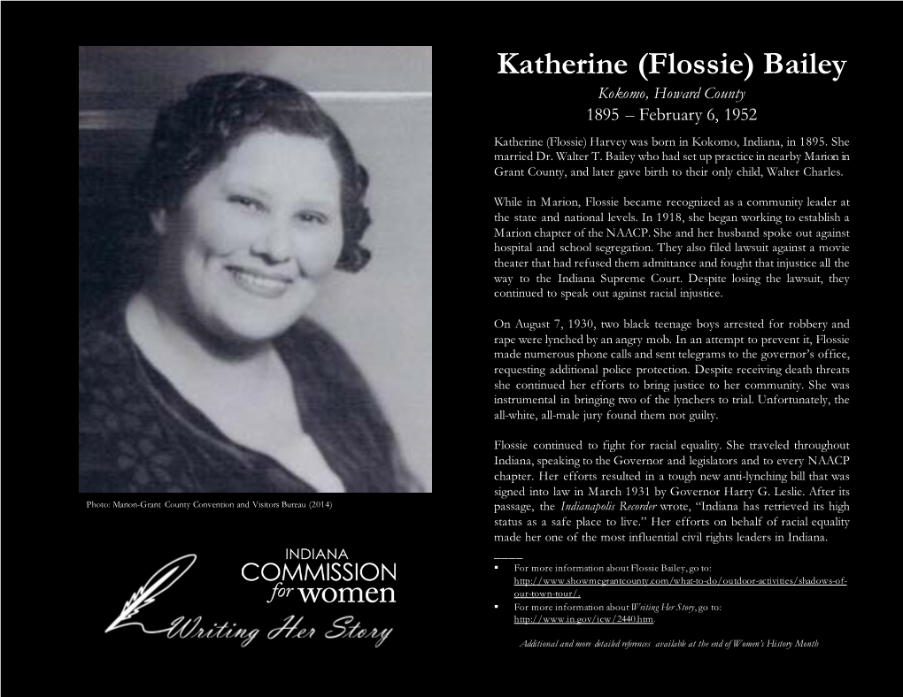 (Flossie) Bailey Kokomo, Howard County 1895 – February 6, 1952