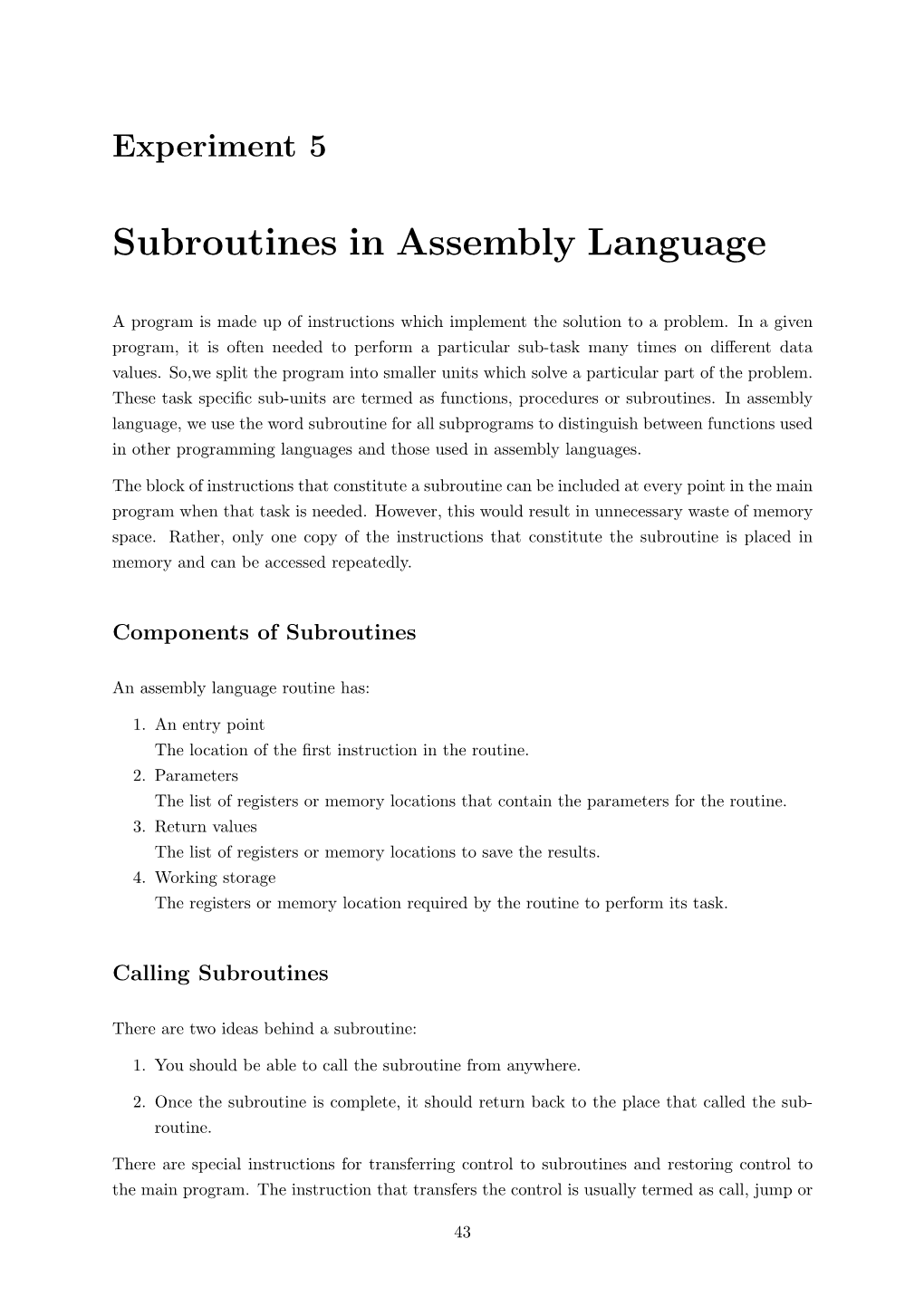 Subroutines in Assembly Language