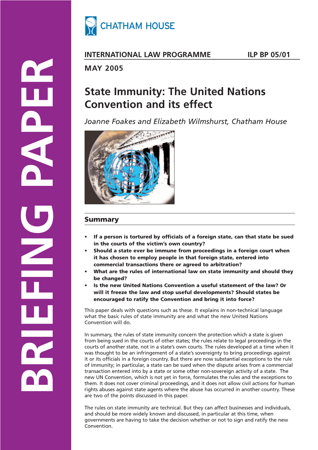 State Immunity: the United Nations Convention and Its Effect