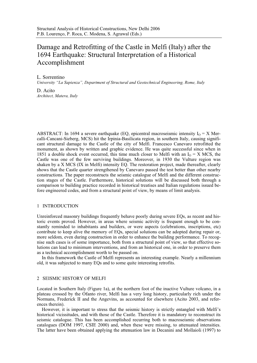 Damage and Retrofitting of the Castle in Melfi (Italy) After the 1694 Earthquake: Structural Interpretation of a Historical Accomplishment