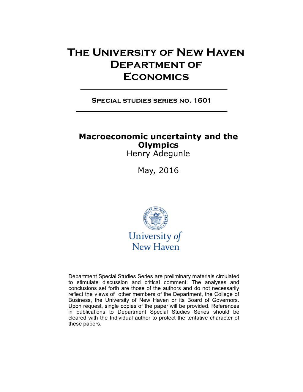 The University of New Haven Department of Economics