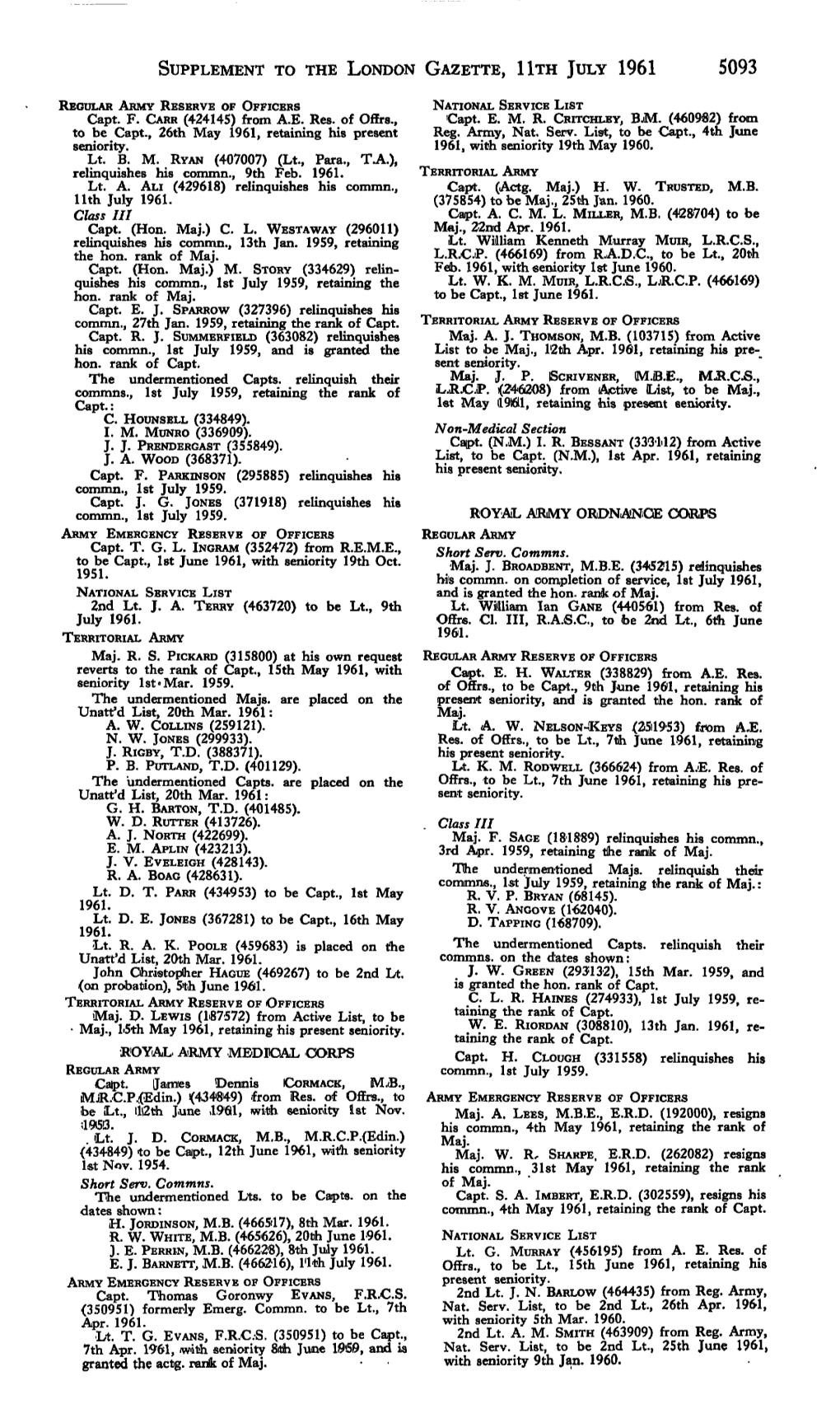 Supplement to the London Gazette, Hth July 1961 5093