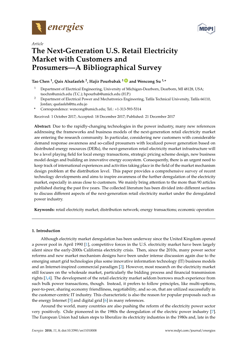 The Next-Generation U.S. Retail Electricity Market with Customers and Prosumers—A Bibliographical Survey