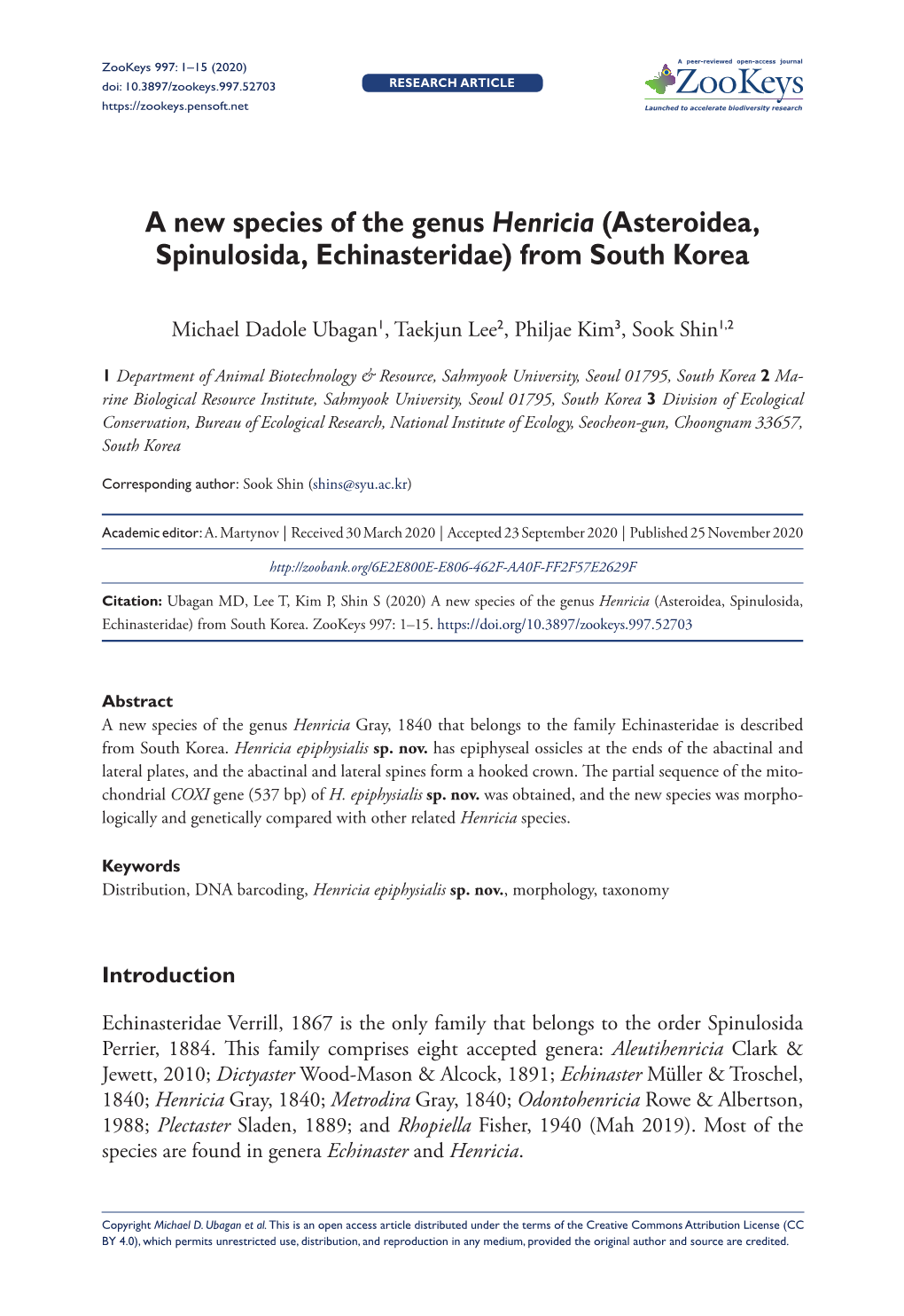 A New Species of the Genus Henricia (Asteroidea, Spinulosida, Echinasteridae) from South Korea