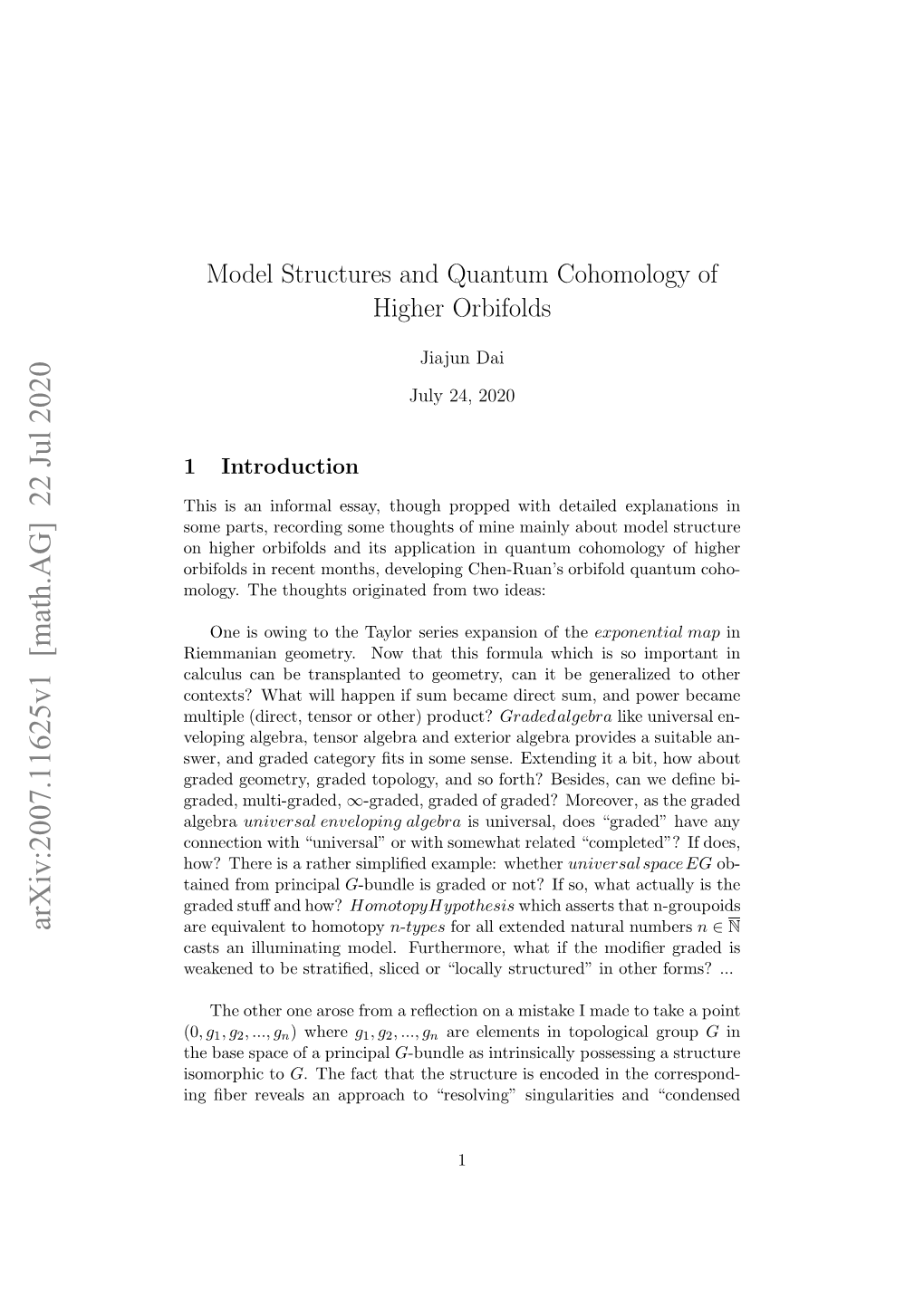 Model Structures and Quantum Cohomology of Higher Orbifolds