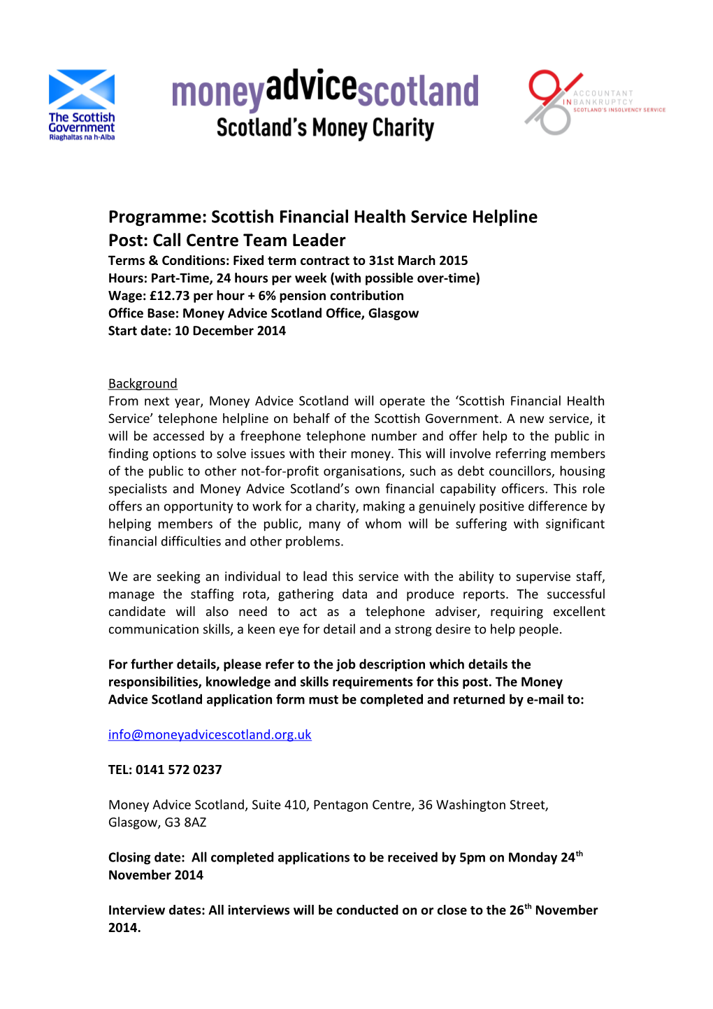 Programme: Scottish Financial Health Service Helpline