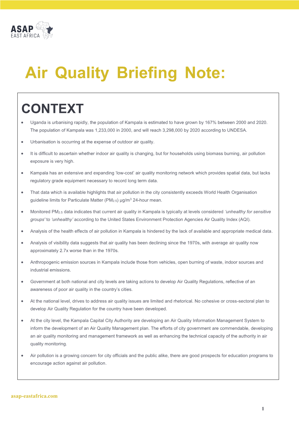 Air Quality Briefing Note: Kampala