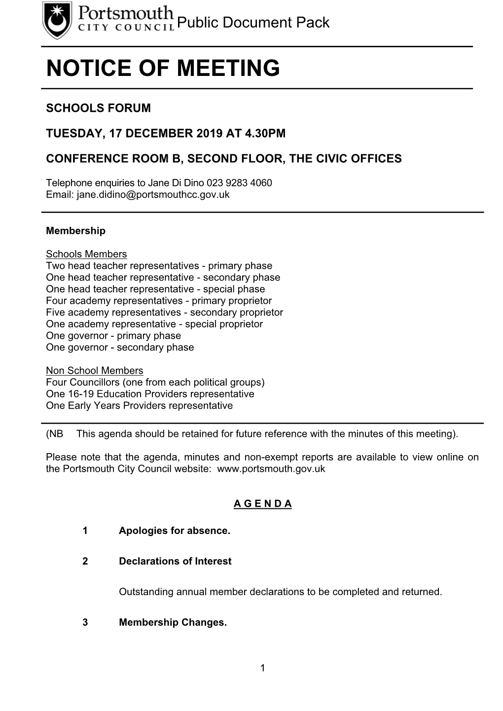 (Public Pack)Agenda Document for Schools Forum, 17/12/2019 16:30