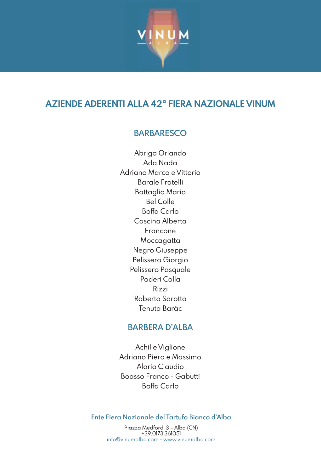 Aziende Aderenti Alla 42ª Fiera Nazionale Vinum