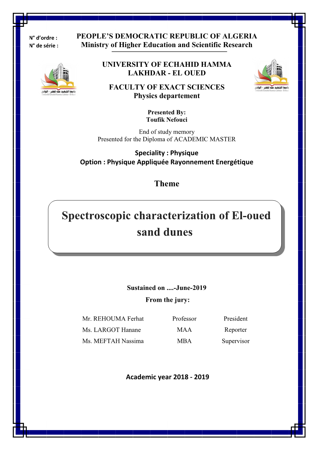 Spectroscopic Characterization of El-Oued Sand Dunes