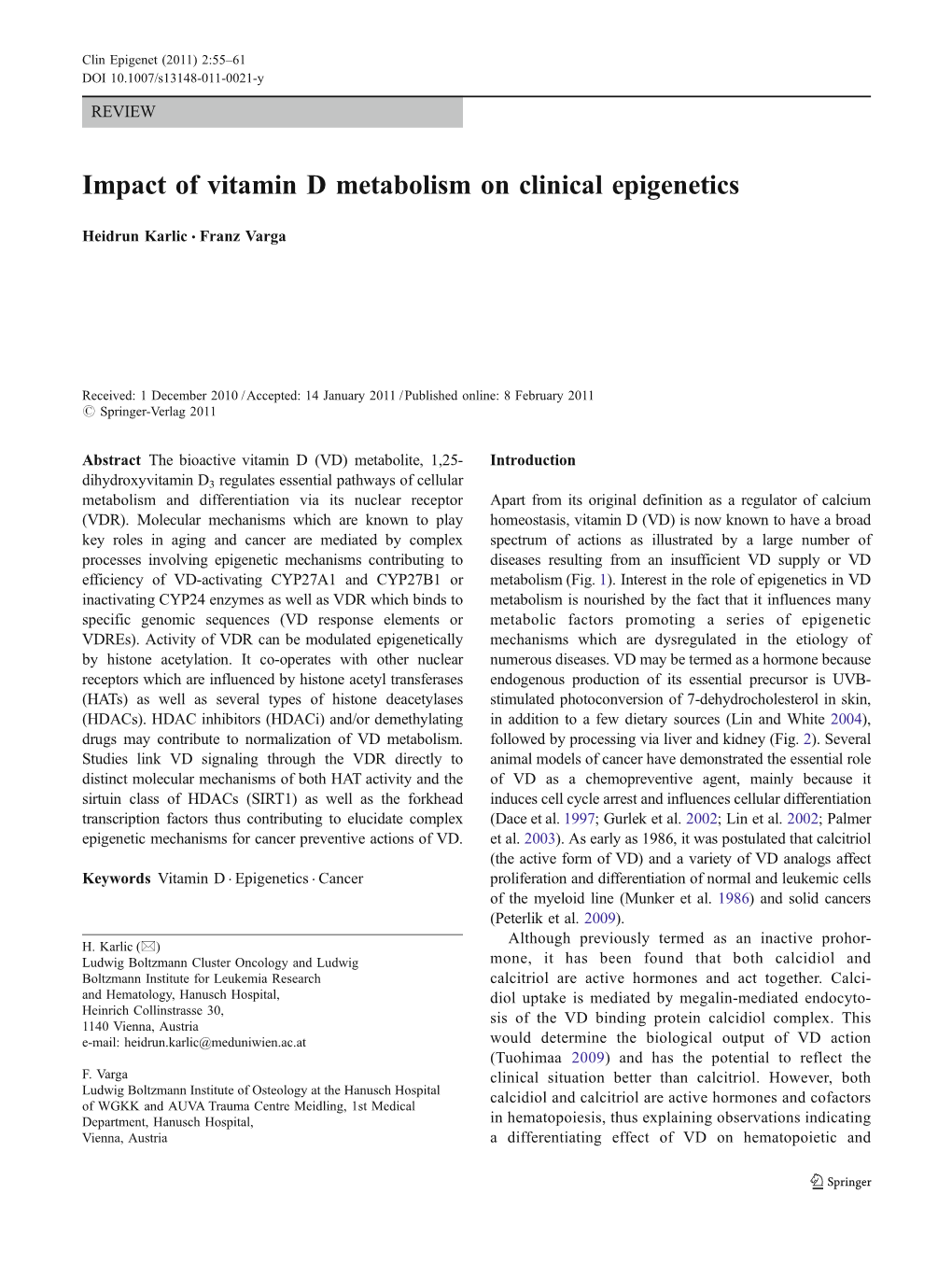 Impact of Vitamin D Metabolism on Clinical Epigenetics
