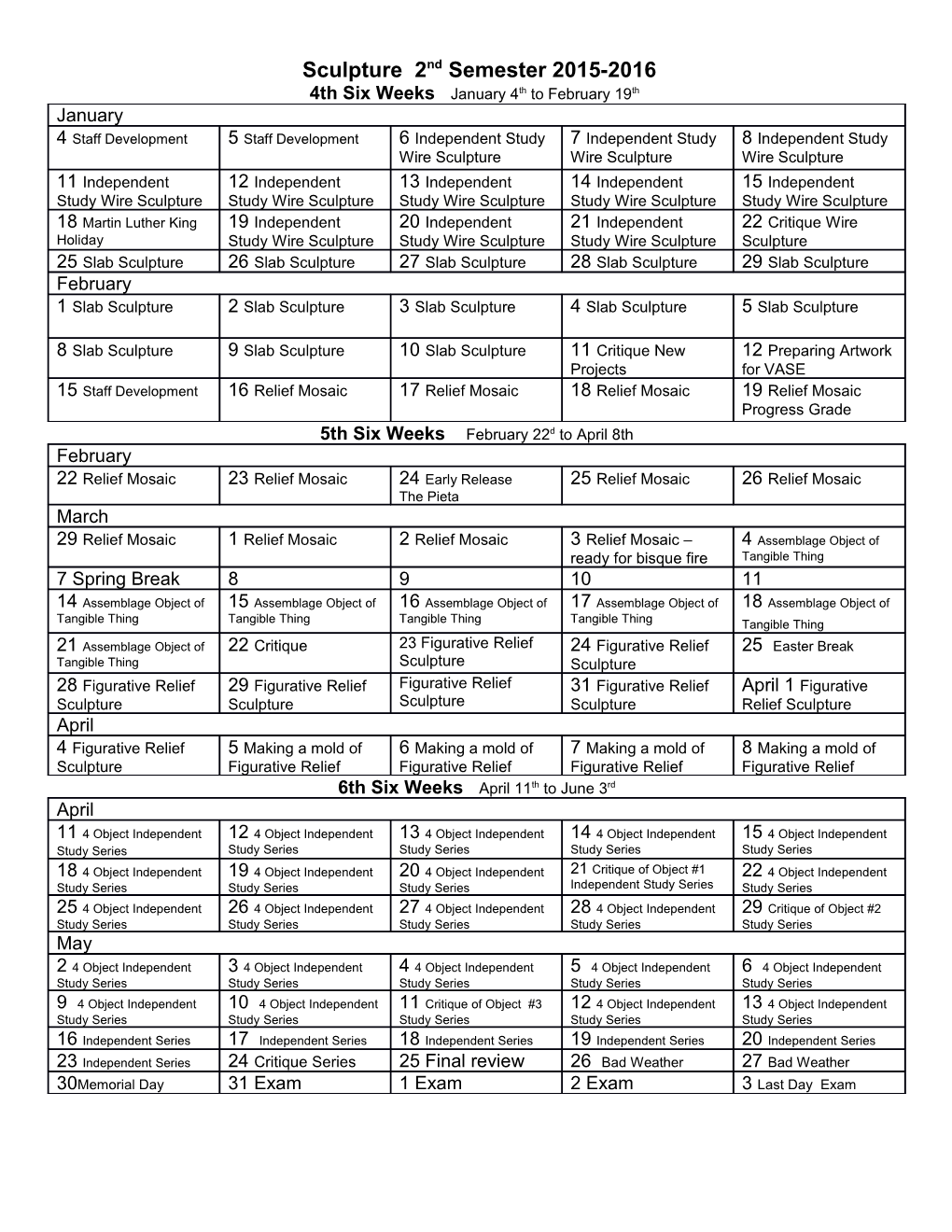 Sculpture 2Nd Semester 2015-2016