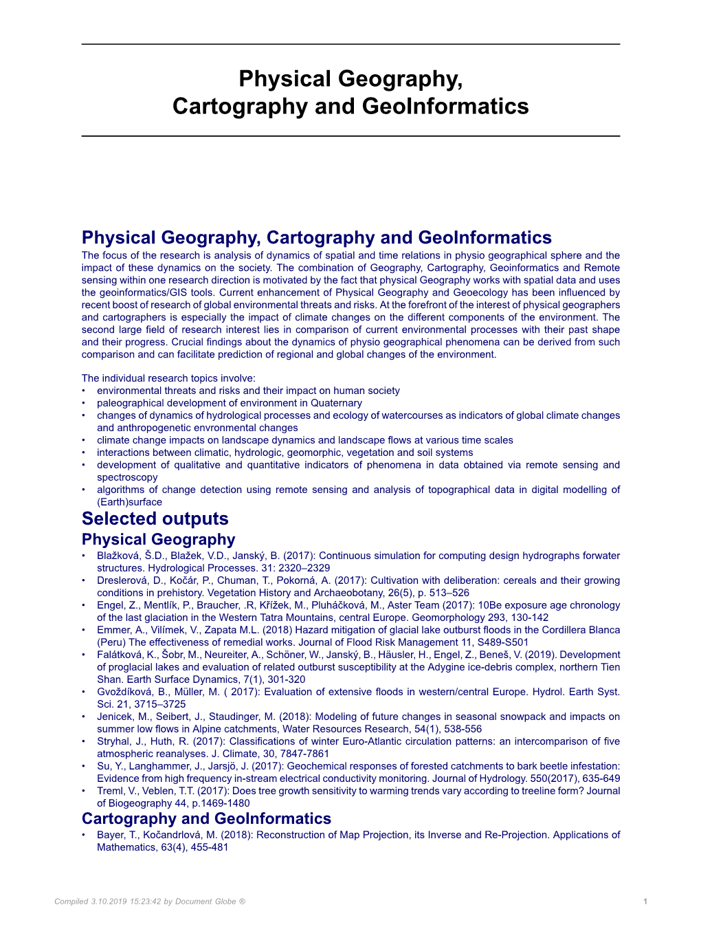 Physical Geography, Cartography and Geoinformatics