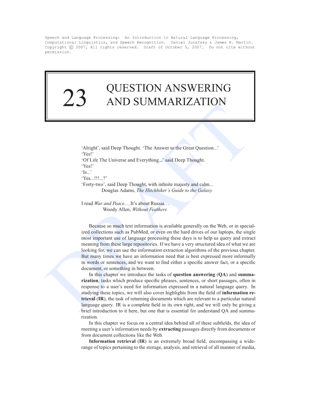 Question Answering and Summarization