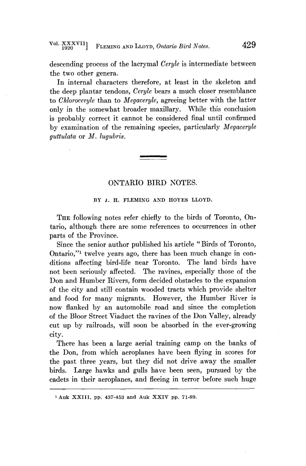 Ontario Bird Notes