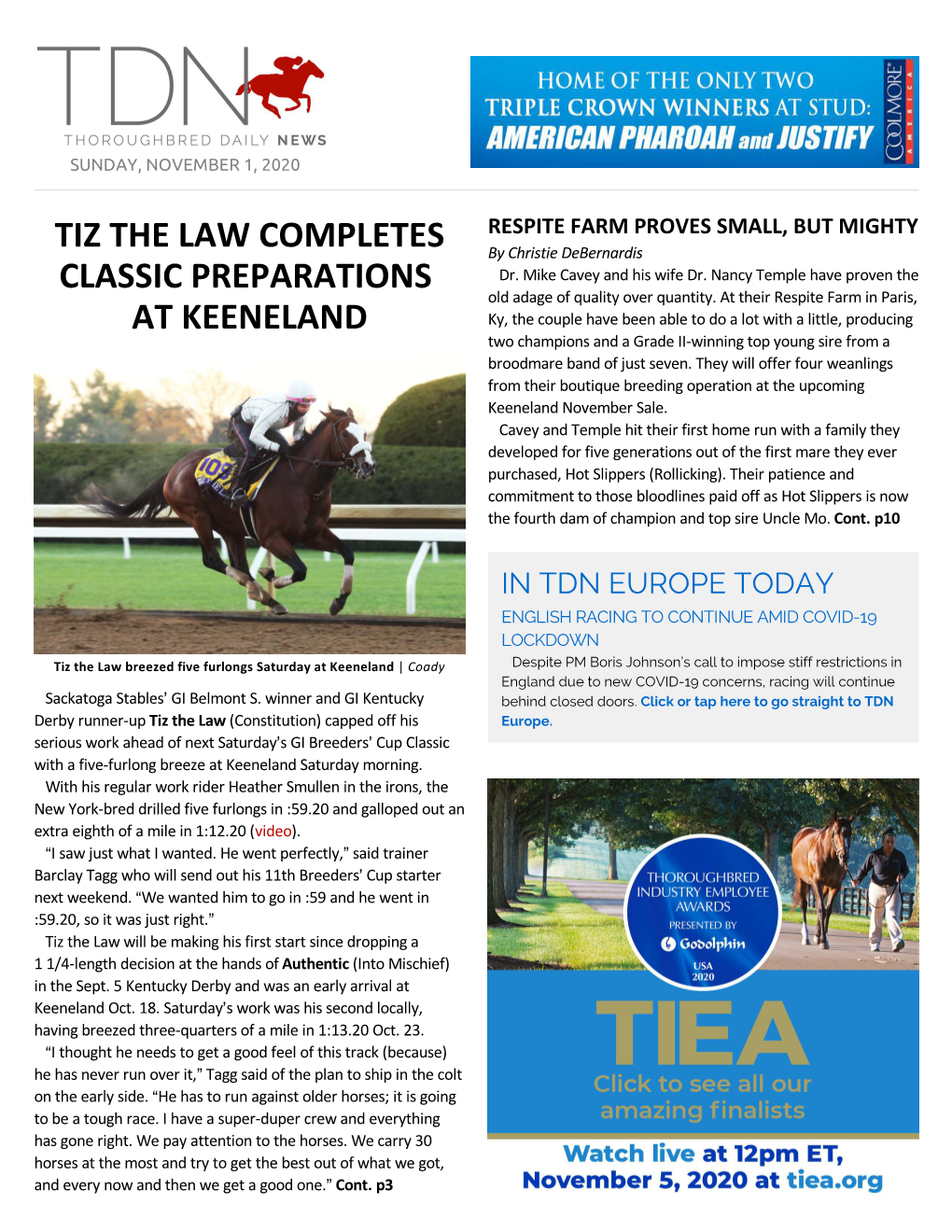Tiz the Law Completes Classic Preparations at Keeneland