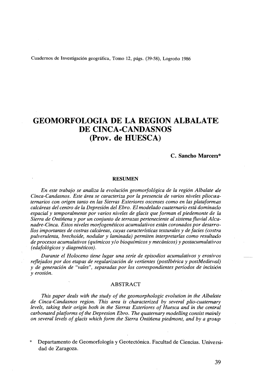 GEOMORFOLOGIA DE LA REGION ALBALATE DE CINCA-CANDASNOS (Prov