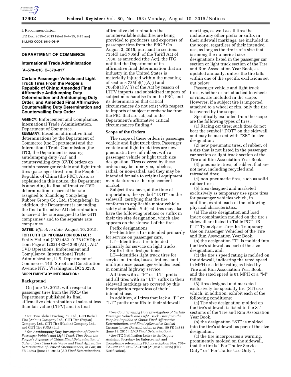 Federal Register/Vol. 80, No. 153/Monday, August 10, 2015