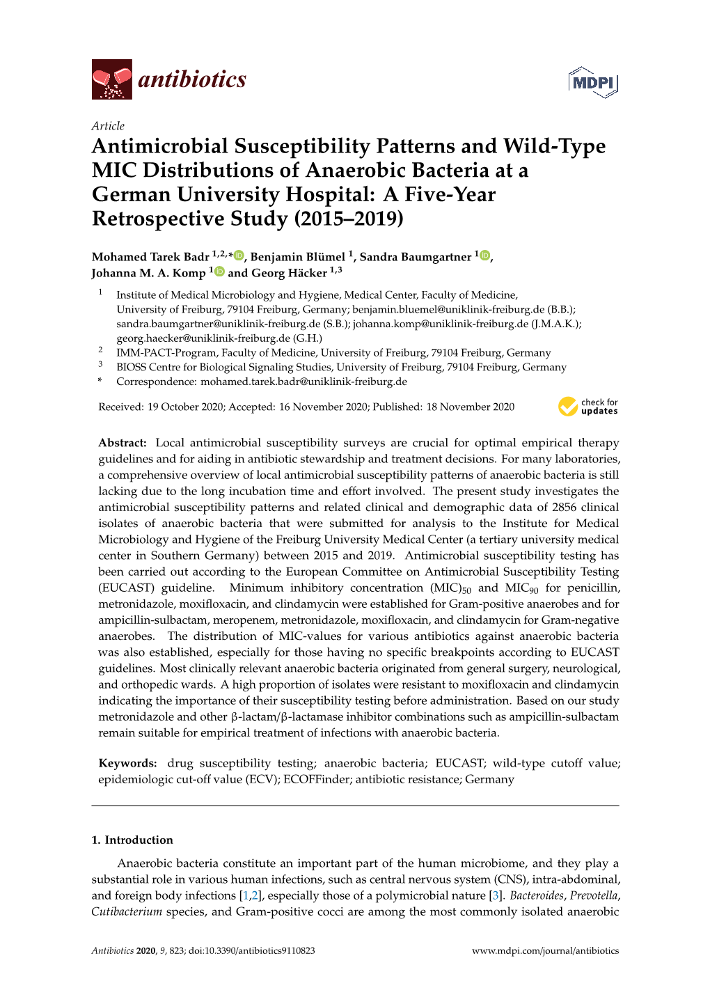 Antimicrobial Susceptibility Patterns and Wild-Type MIC