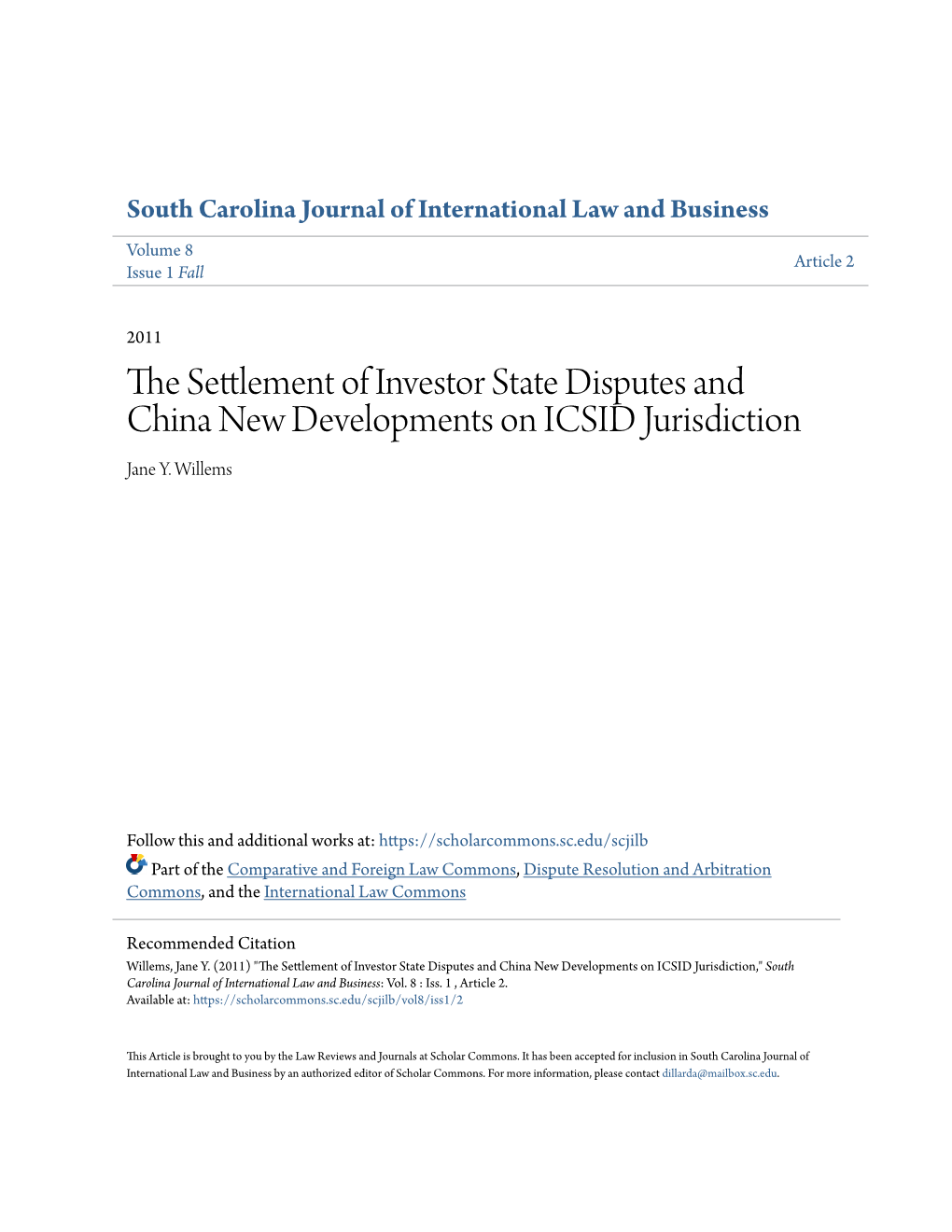 The Settlement of Investor State Disputes and China New