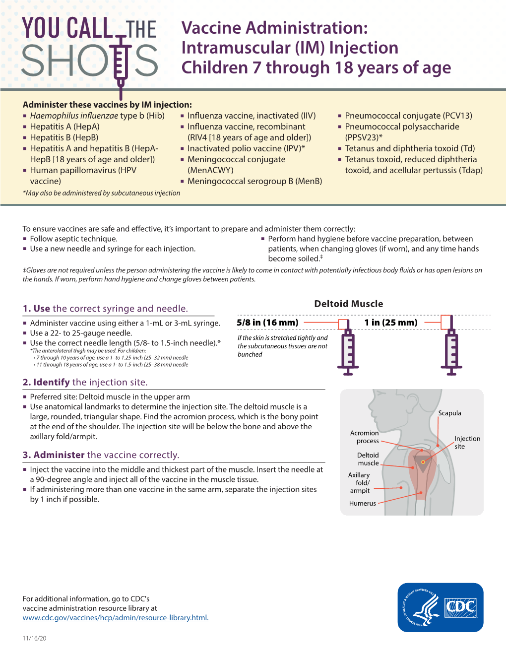 Vaccine Administration: Intramuscular (IM) Injection Children 7 Through 18 Years of Age