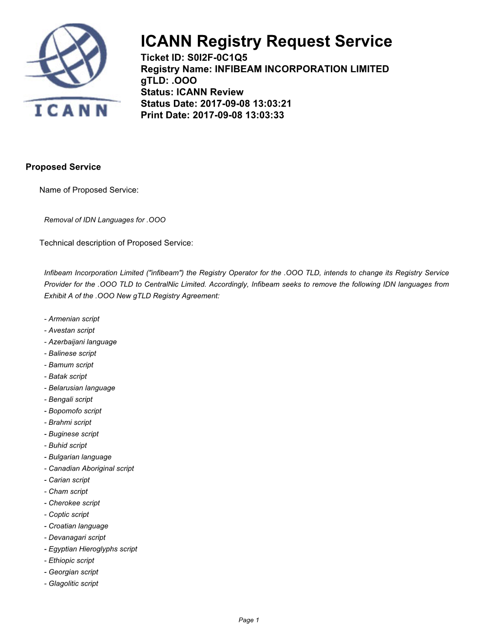 ICANN Registry Request Service