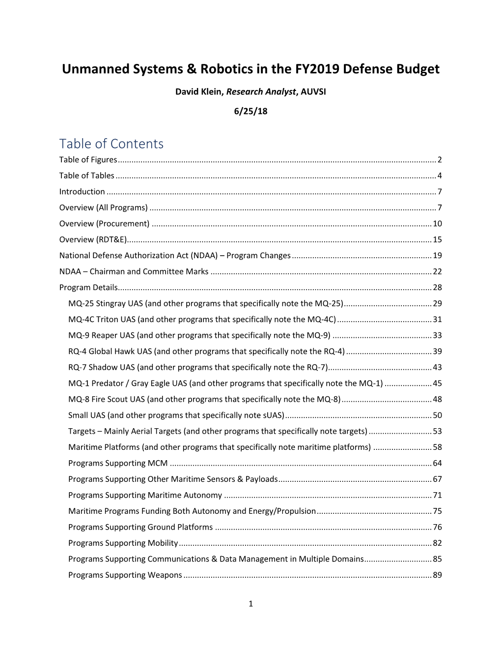 Unmanned Systems & Robotics in the FY2019 Defense Budget Table Of