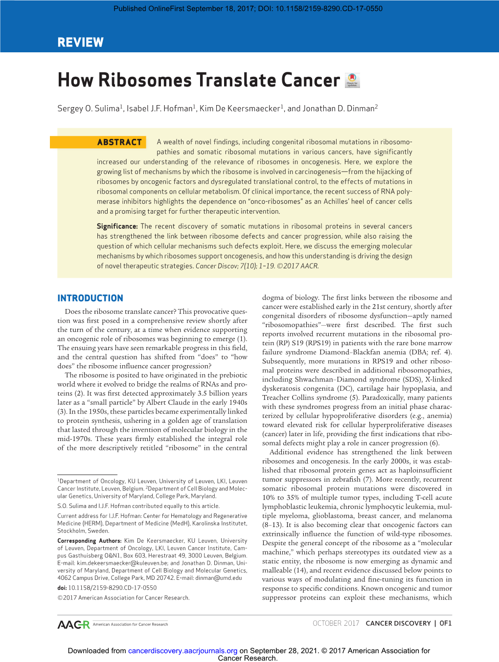 How Ribosomes Translate Cancer