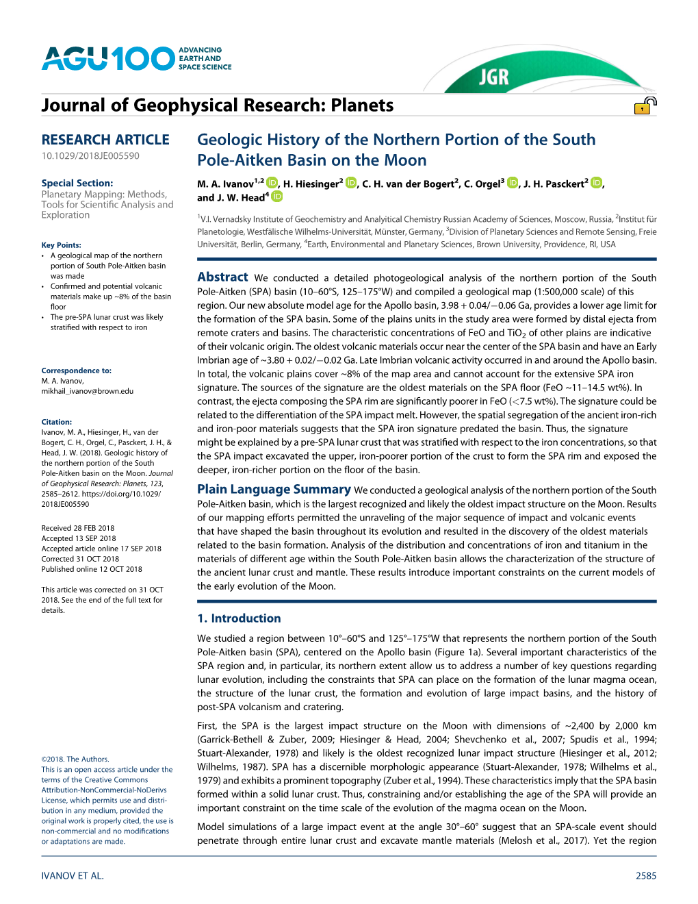 Geologic History of the Northern Portion of the South Pole-Aitken