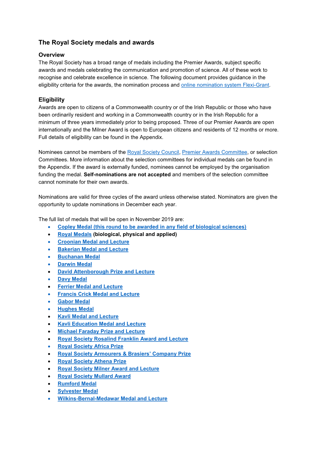 The Royal Society Medals and Awards