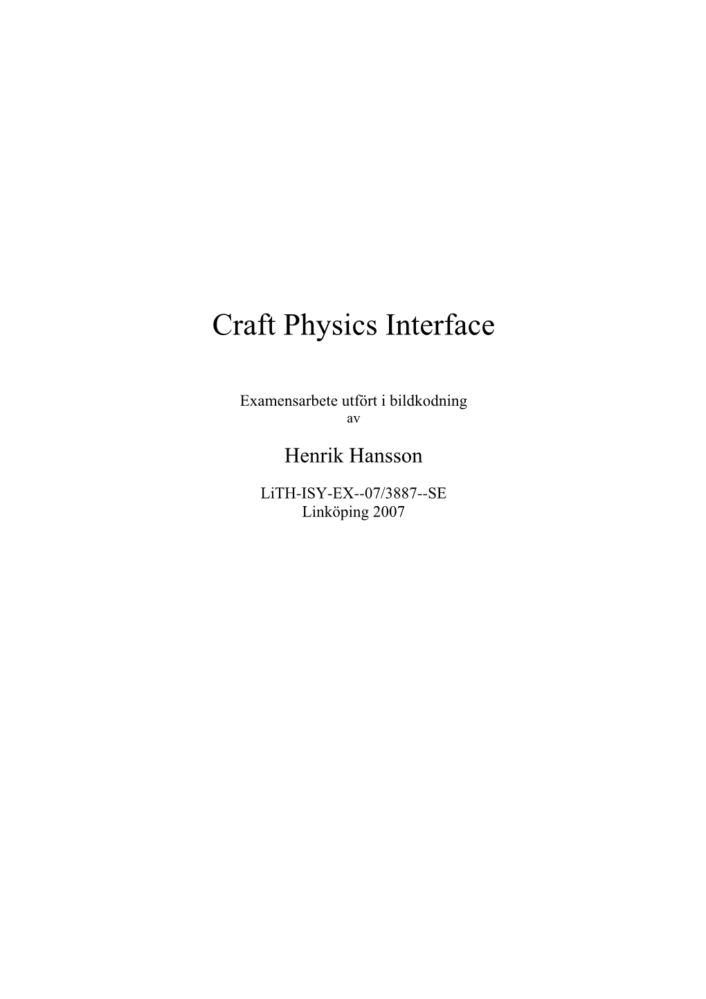Craft Physics Interface