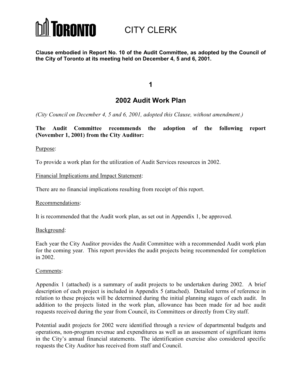 1 2002 Audit Work Plan