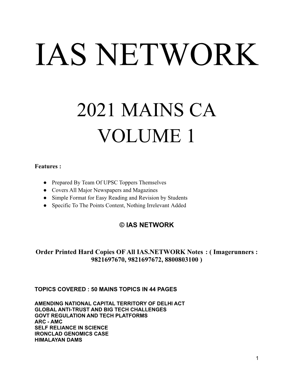 2021 Mains Ca Volume 1 by Ias Network