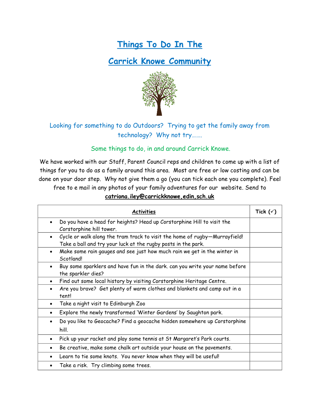 Things to Do in the Carrick Knowe Community