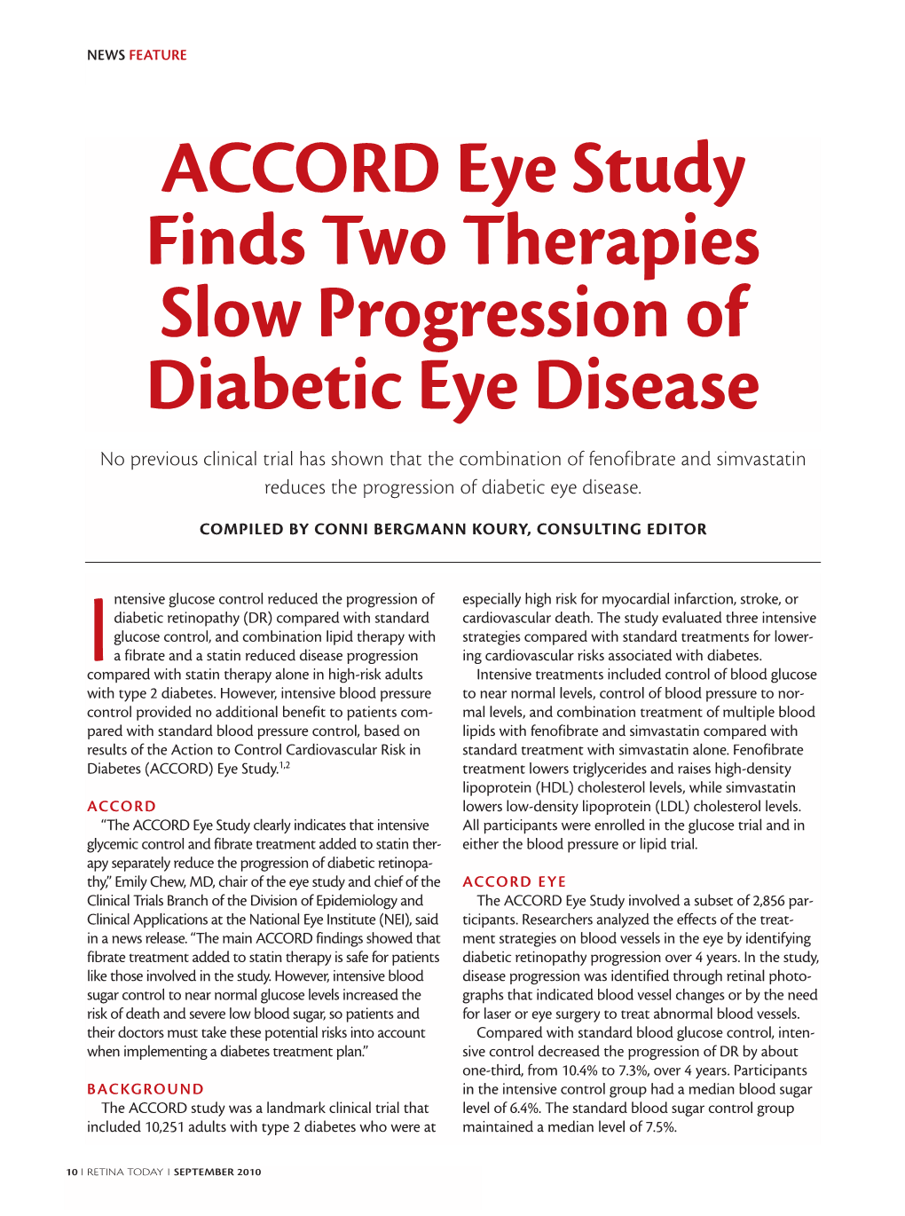 ACCORD Eye Study Finds Two Therapies Slow Progression of Diabetic Eye Disease