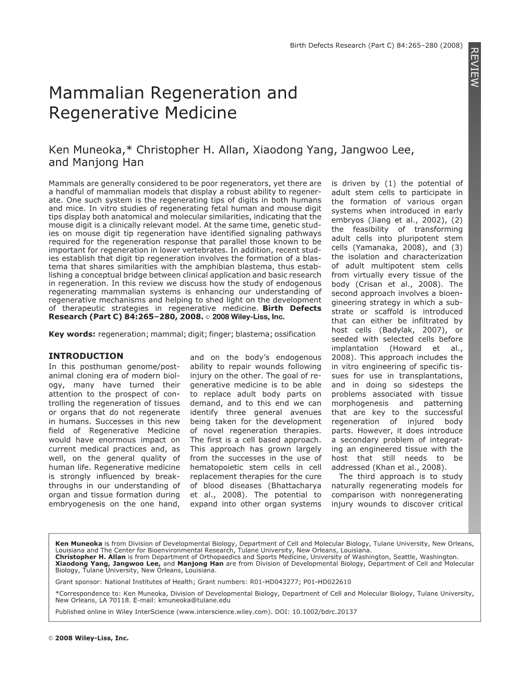 Mammalian Regeneration and Regenerative Medicine