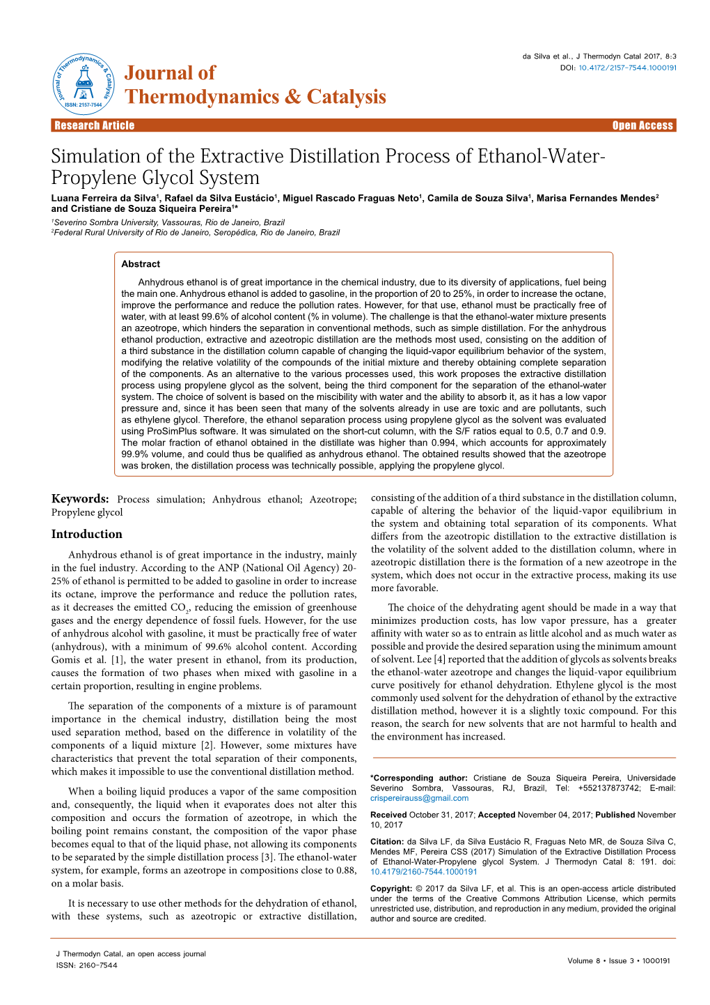 Simulation of the Extractive Distillation Process of Ethanol-Water-Propylene Glycol System