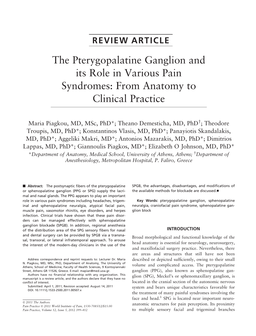 The Pterygopalatine Ganglion and Its Role in Various Pain Syndromes: from Anatomy to Clinical Practice