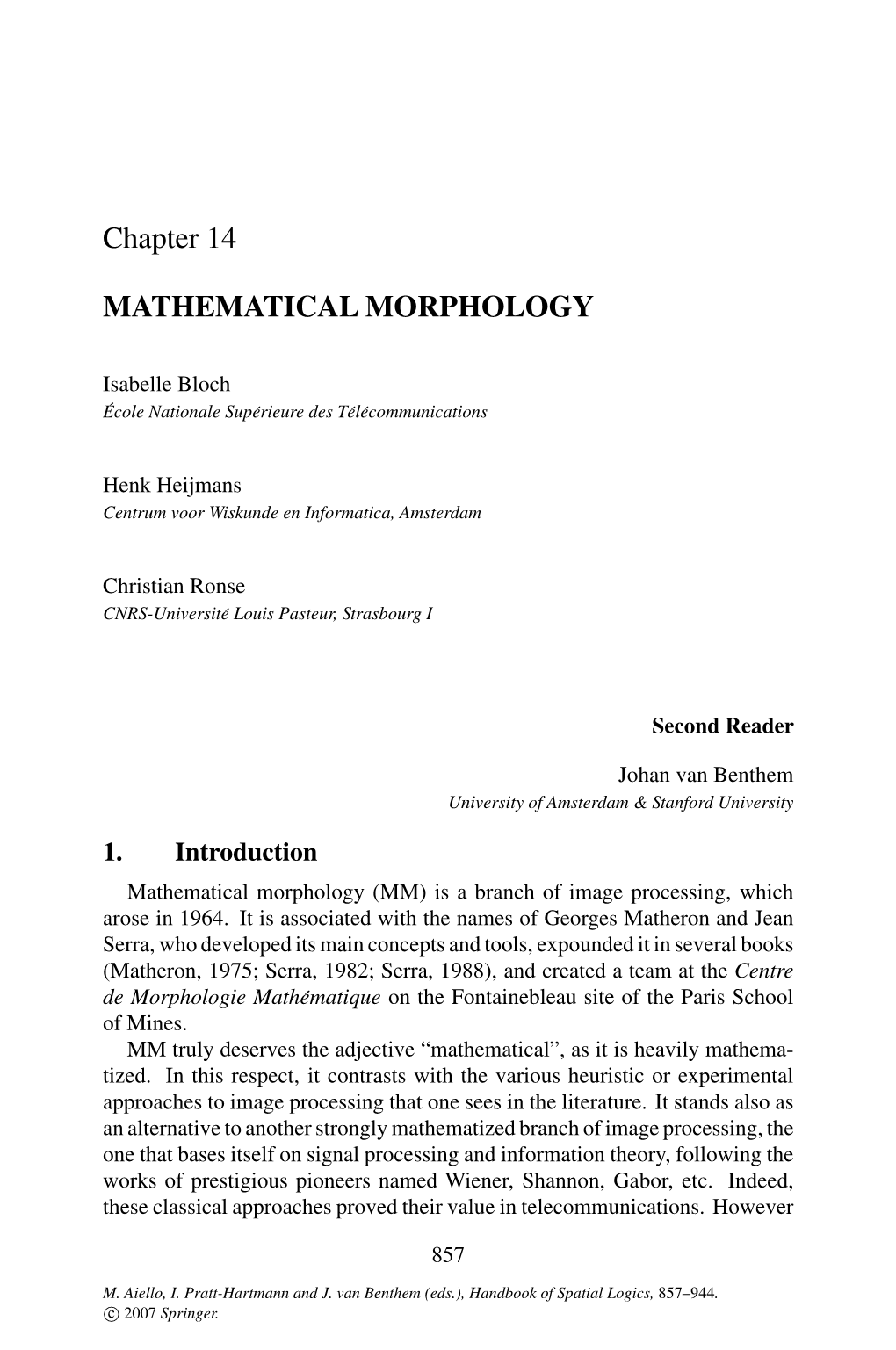 Mathematical Morphology