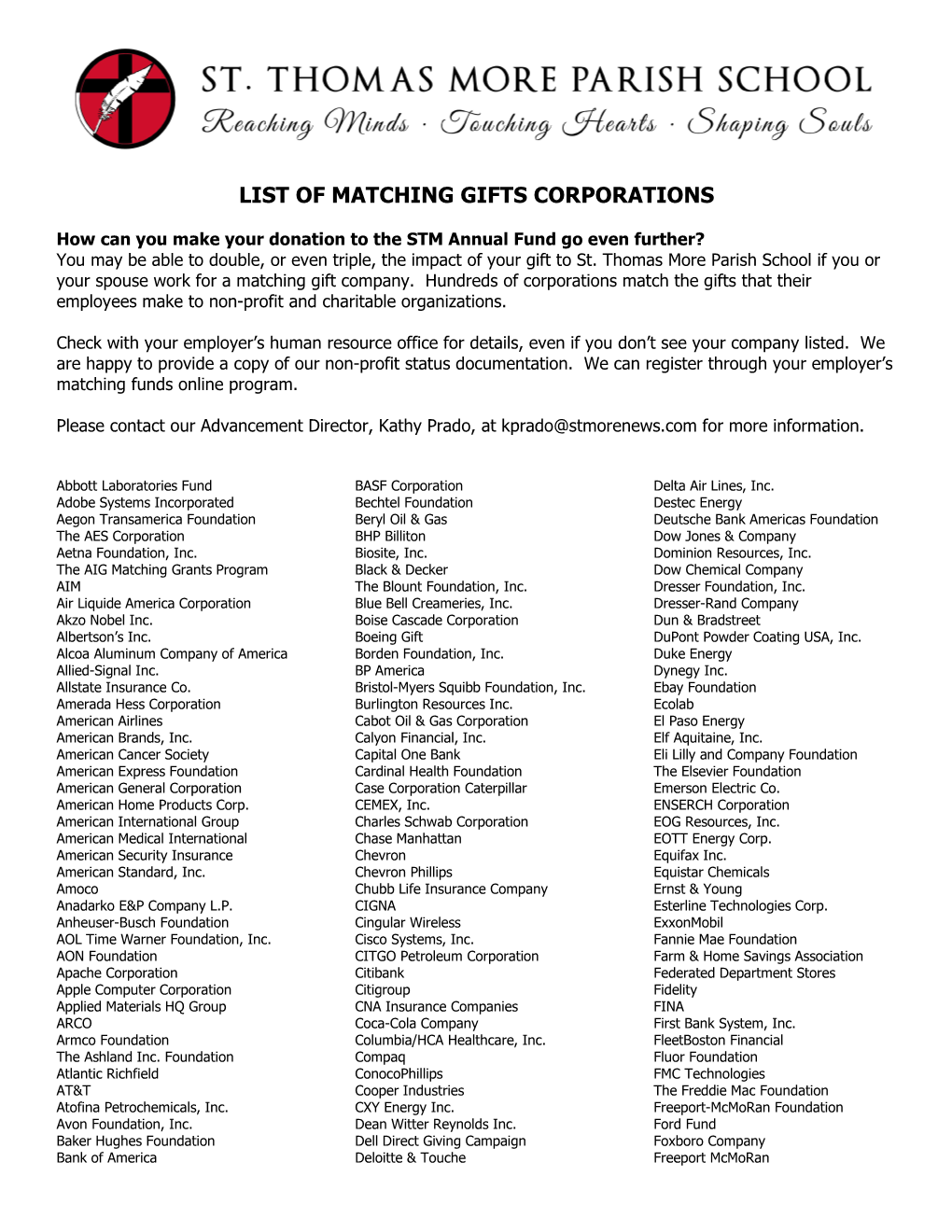 List of Matching Gifts Corporations