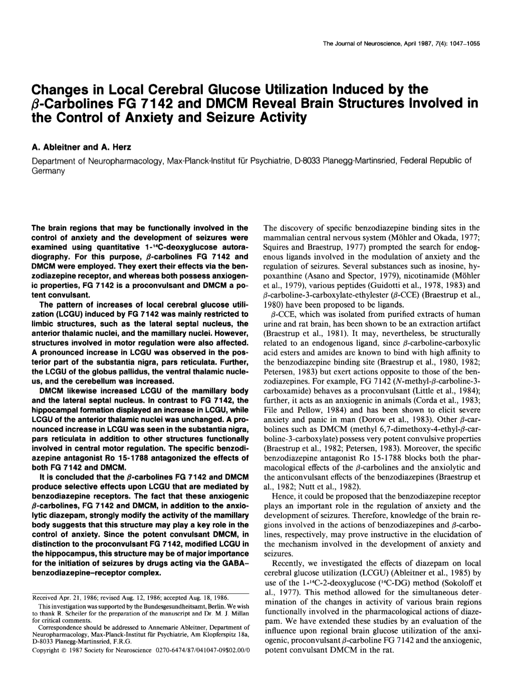 Changes in Local Cerebral Glucose