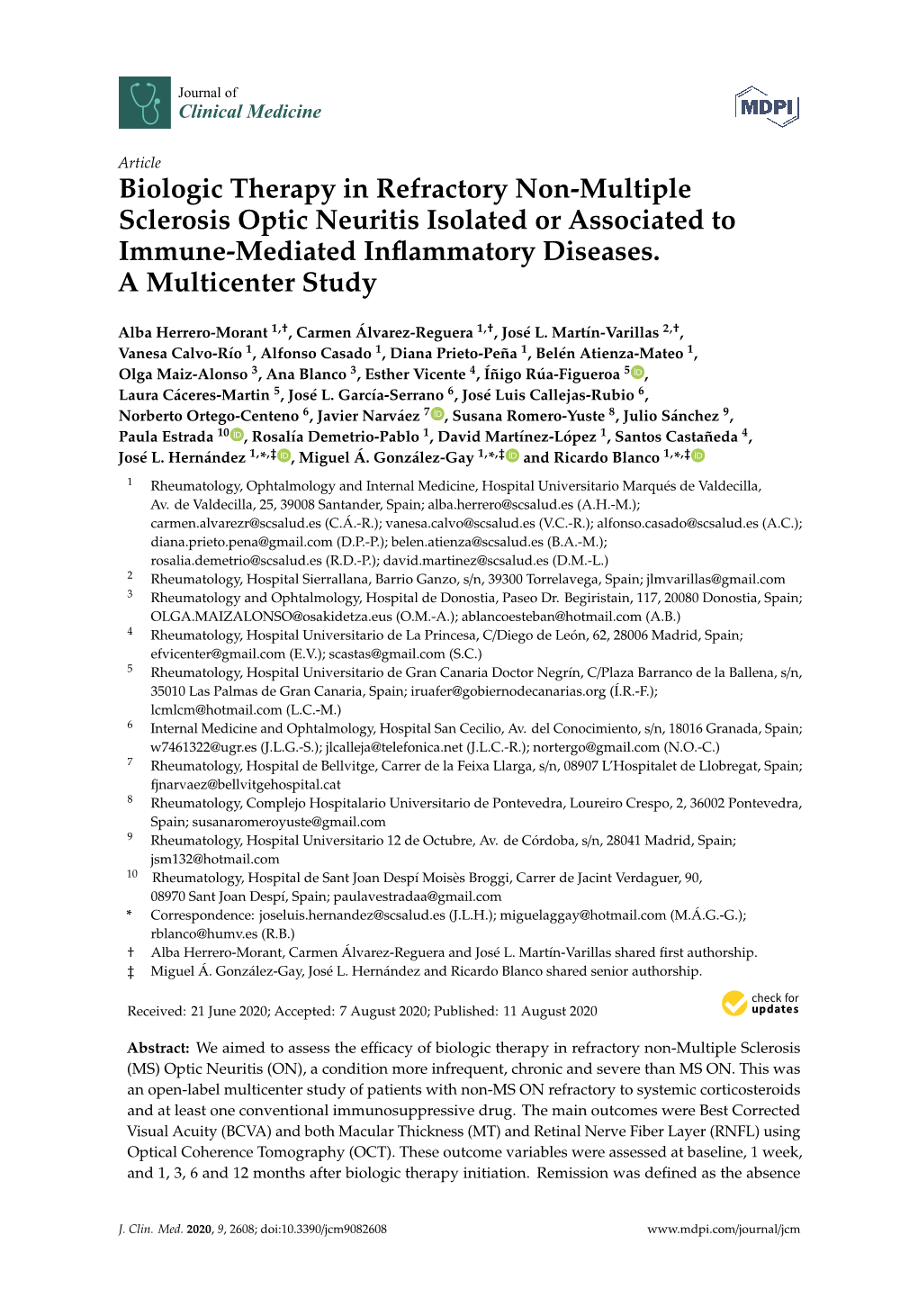 Biologic Therapy in Refractory Non-Multiple Sclerosis Optic Neuritis Isolated Or Associated to Immune-Mediated Inﬂammatory Diseases